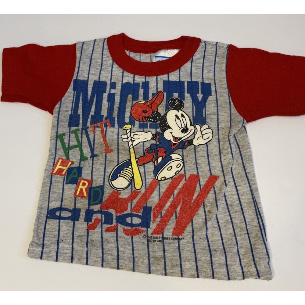 Vintage Mickey‎ Mouse Baseball Kids Youth Shirt Size 4 Allison USA 90s Striped